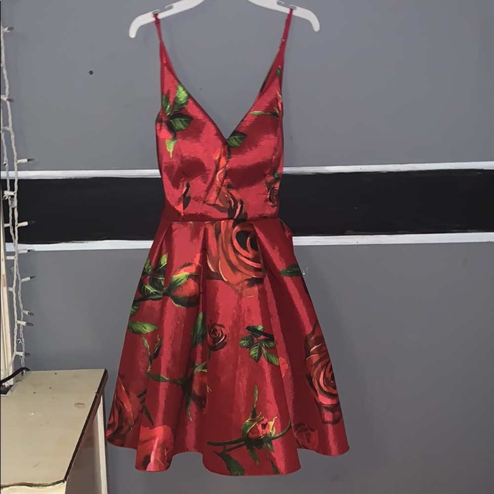 formal short red rose dress